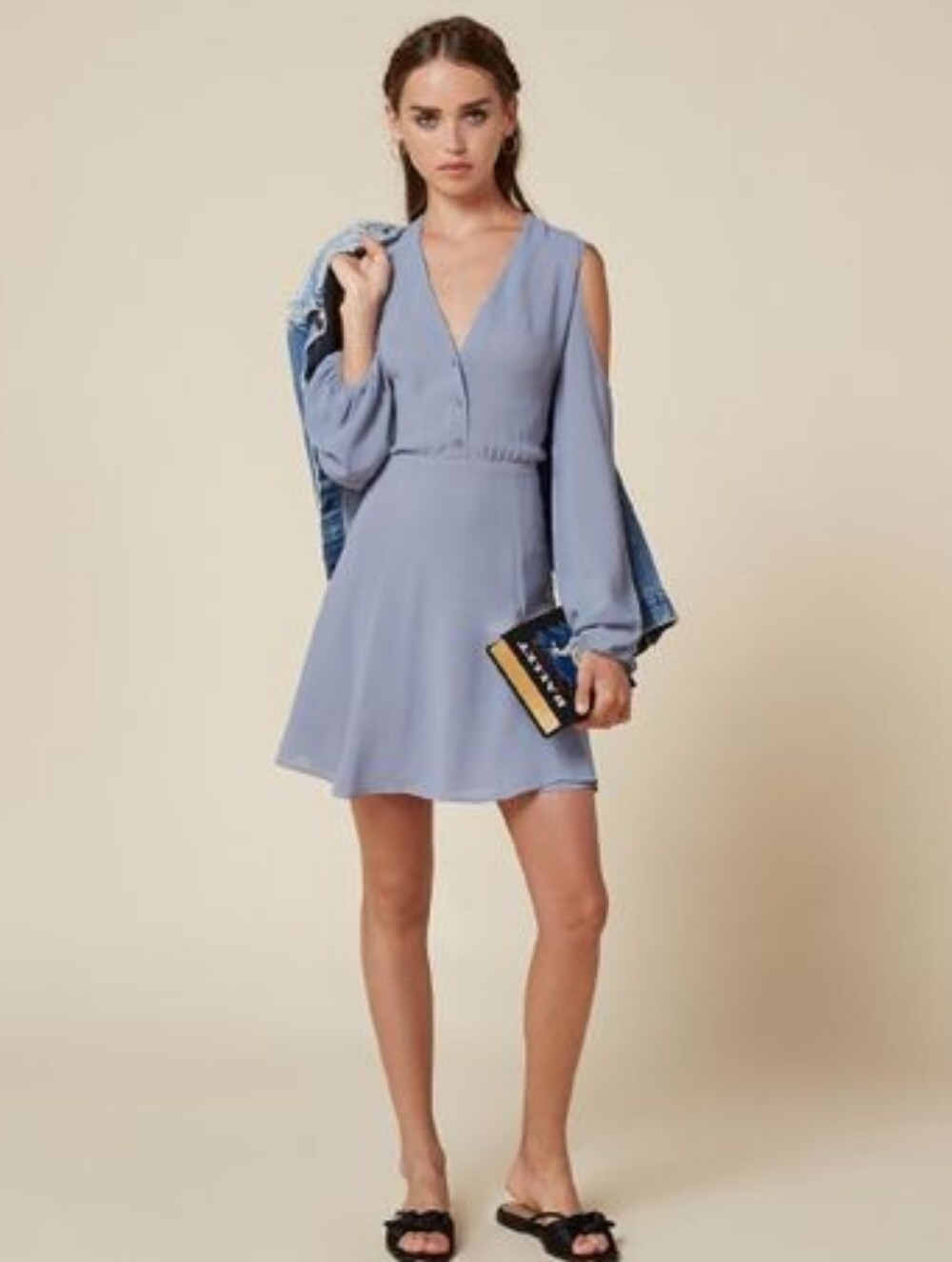 Reformation Light Blue Cold-Shoulder V-Neck Mini Dress